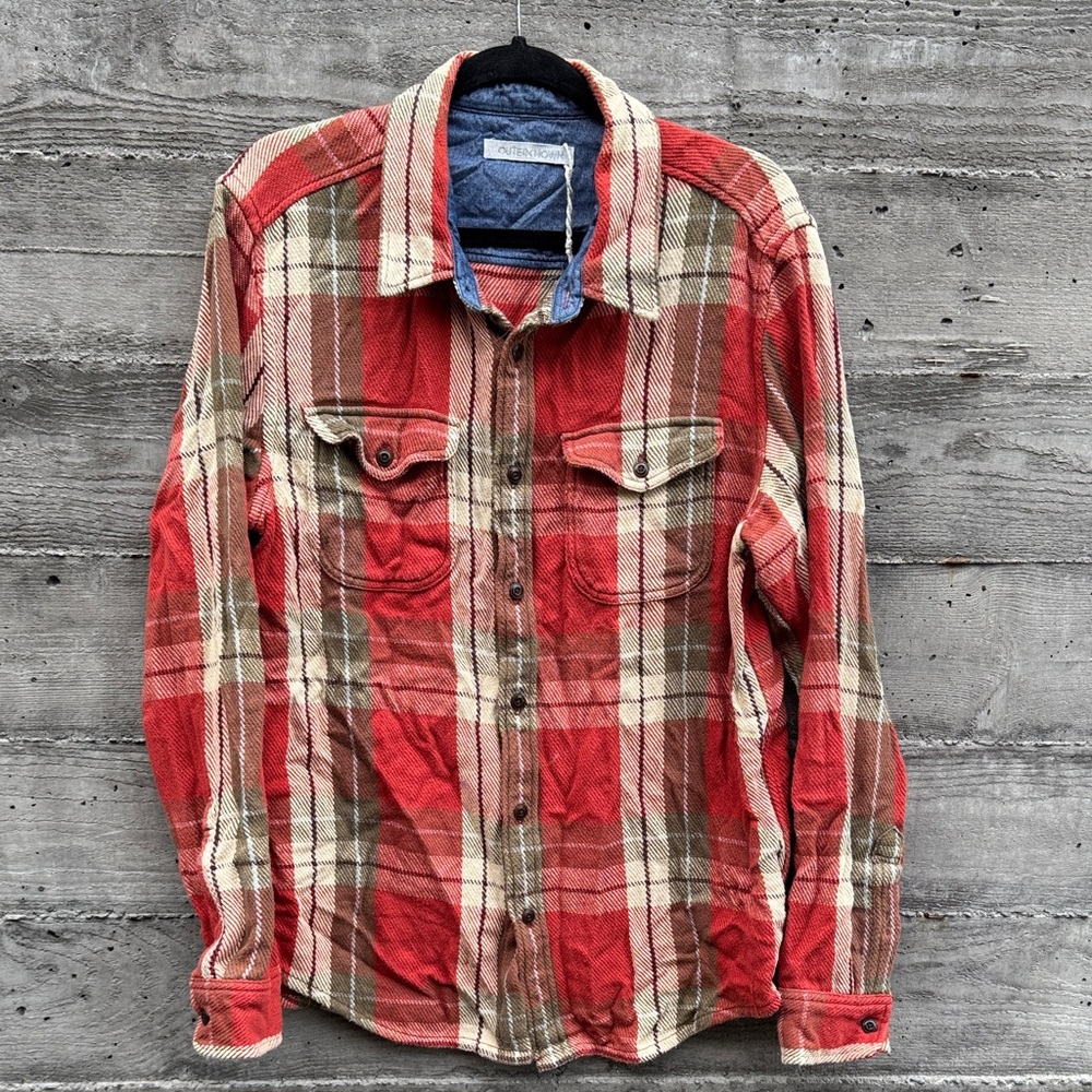 Outerknown Red and Cream Plaid Shirt